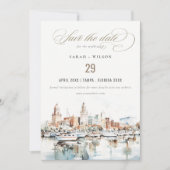 Chic Tampa Florida Skyline Waterverf bruiloft Save The Date (Voorkant)