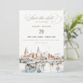 Chic Tampa Florida Skyline Waterverf bruiloft Save The Date (Staand voorkant)