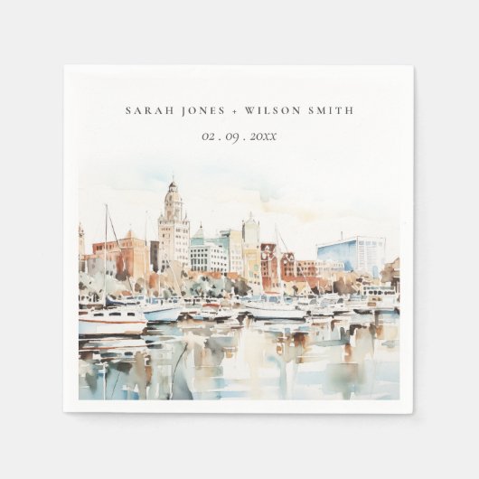 Chic Tampa Florida Skyline Waterverf bruiloft Servet (Voorkant)