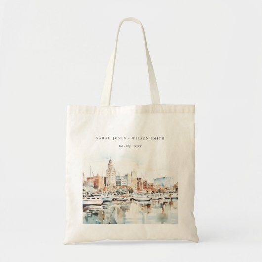Chic Tampa Florida Skyline Waterverf bruiloft Tote Bag (Voorkant)