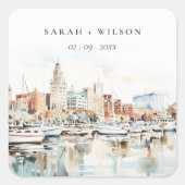 Chic Tampa Florida Skyline Waterverf bruiloft Vierkante Sticker (Voorkant)