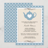 Chic Tan & Blue Teapot Vrijgezellenfeest Tea Party Kaart (Voorkant / Achterkant)