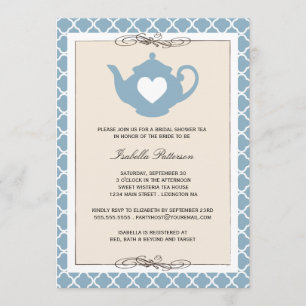 Chic Tan & Blue Teapot Vrijgezellenfeest Tea Party Kaart