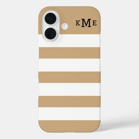 Chic Tan en witte strepen met zwart monogram Case-Mate iPhone Case (Achterkant)