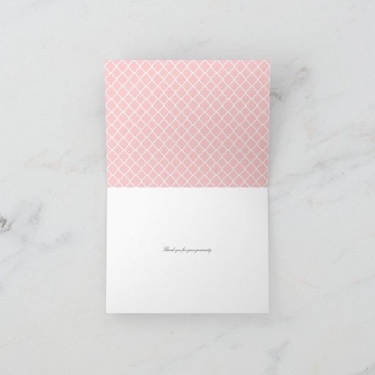 Chic Tan & Pink Theepot Trellis Dank u kaart (Binnen)