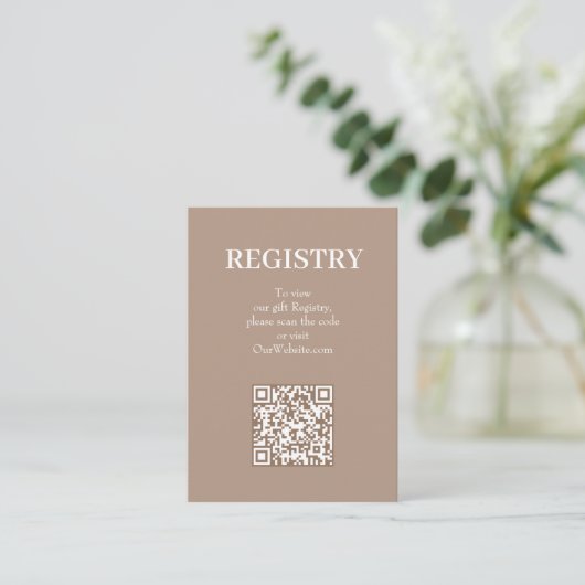 Chic Tan Wedding Registry QR Code Informatiekaartje (Staand voorkant)