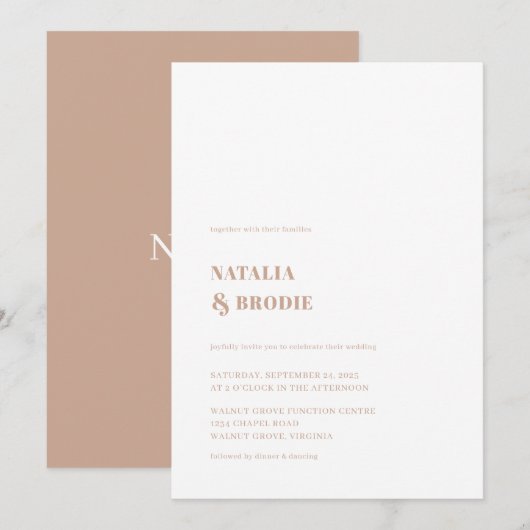 Chic Tan White Wedding Invitation Kaart (Voorkant / Achterkant)