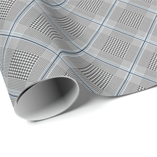 Chic Tartan Blue Grey Black Pattern Cadeaupapier (Rol Hoek)