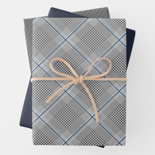 Chic Tartan Blue Grey Black Pattern Inpakpapier Vel (In situ)
