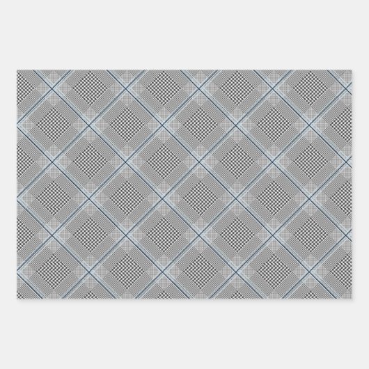 Chic Tartan Blue Grey Black Pattern Inpakpapier Vel (Voorkant)
