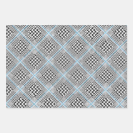 Chic Tartan Blue Grey Black Pattern Inpakpapier Vel (Voorkant)