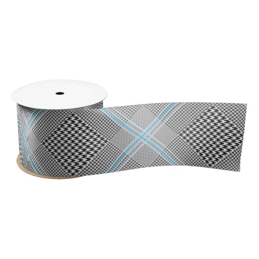 Chic Tartan Blue Grey Black Pattern Satijnen Lint (Spoel)