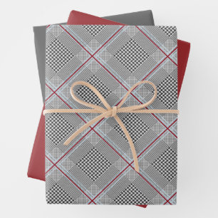 Chic Tartan Burgundy, zwart en wit Inpakpapier Vel