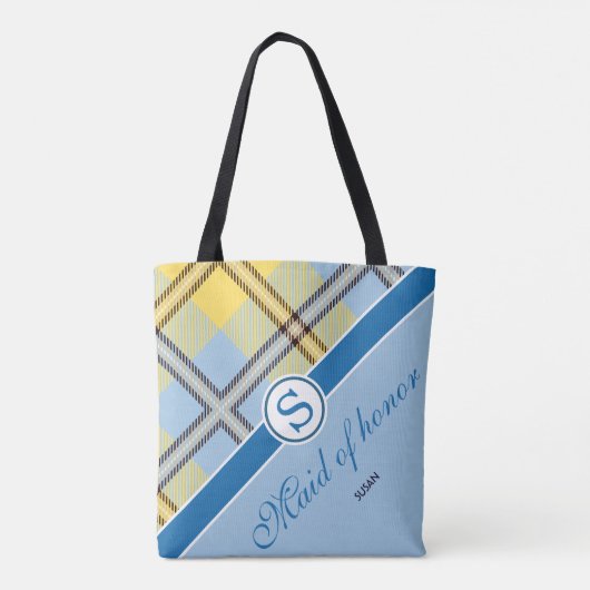 Chic Tartan Custom Monogram Name Script Bridesmaid Tote Bag (Achterkant)