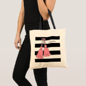 CHIC TAS_29 PINK TASSELS_BLACK STRIPES TOTE BAG (Voorkant (product))