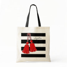 CHIC TAS_CHRISTMAS RED TASSELS_BLACK STRIPES