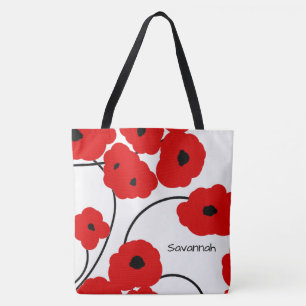 CHIC TAS_MOD RED & BLACK POPPIES TOTE BAG