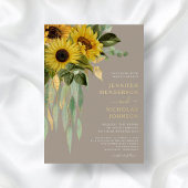 Chic Taupe Floral Wedding Gold Folie Uitnodiging