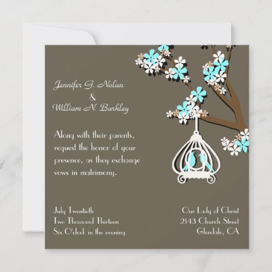 Chic Taupe met Tortelduifjes Wedding Invitation Kaart (Voorkant)