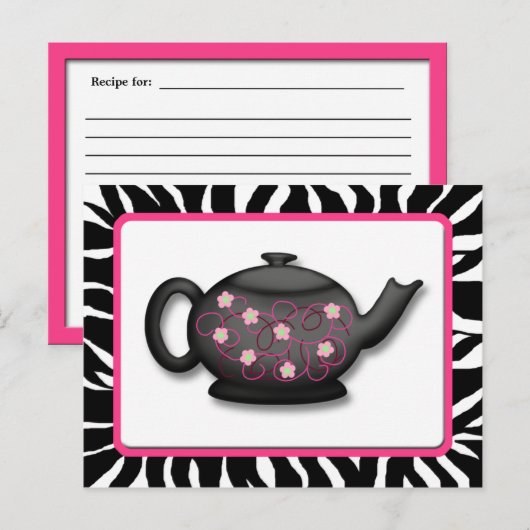 Chic Tea Time Zebra Print Recipcard Briefkaart (Voorkant / Achterkant)