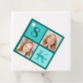 Chic Teal Birthday Party Custom Photo Collage Bedankjes Labels (In situ)