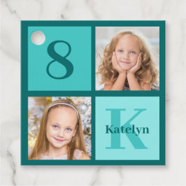 Chic Teal Birthday Party Custom Photo Collage Bedankjes Labels