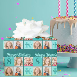 Chic Teal Birthday Party Custom Photo Collage Cadeaupapier