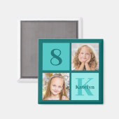 Chic Teal Birthday Party Custom Photo Collage Magneet (Voorkant / Achterkant)
