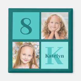 Chic Teal Birthday Party Custom Photo Collage Magneet