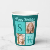 Chic Teal Birthday Party Custom Photo Collage Papieren Bekers (Achterkant)
