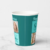 Chic Teal Birthday Party Custom Photo Collage Papieren Bekers (Rechts)