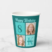 Chic Teal Birthday Party Custom Photo Collage Papieren Bekers (Voorkant)