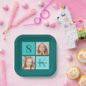 Chic Teal Birthday Party Custom Photo Collage Papieren Bordje (Feest)