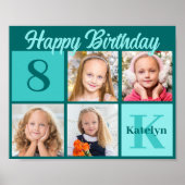 Chic Teal Birthday Party Custom Photo Collage Poster (Voorkant)