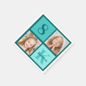 Chic Teal Birthday Party Custom Photo Collage Servet (Hoek)