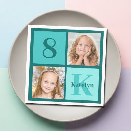 Chic Teal Birthday Party Custom Photo Collage Servet