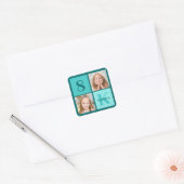 Chic Teal Birthday Party Custom Photo Collage Vierkante Sticker (Envelop)