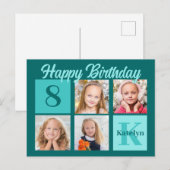 Chic Teal Happy Birthday Custom Photo Collage Briefkaart (Voorkant / Achterkant)
