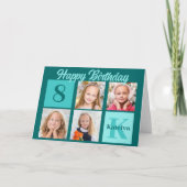 Chic Teal Happy Birthday Custom Photo Collage Kaart (Voorkant)