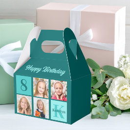 Chic Teal Photo Collage Custom Birthday Party Bedankdoosjes