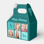 Chic Teal Photo Collage Custom Birthday Party Bedankdoosjes (Voorkant Zijde)