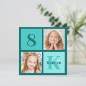 Chic Teal Photo Collage Custom Birthday Party Kaart (Staand voorkant)