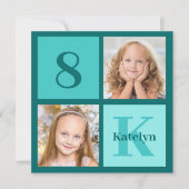 Chic Teal Photo Collage Custom Birthday Party Kaart (Voorkant)
