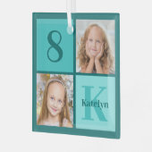 Chic Teal Photo Collage Personalized Christmas Glas Ornament (Voorkant links)