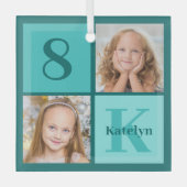 Chic Teal Photo Collage Personalized Christmas Glas Ornament (Voorkant)