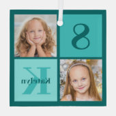 Chic Teal Photo Collage Personalized Christmas Glas Ornament (Achterkant)