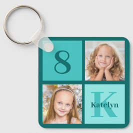 Chic Teal Photo Collage Personalized Sleutelhanger