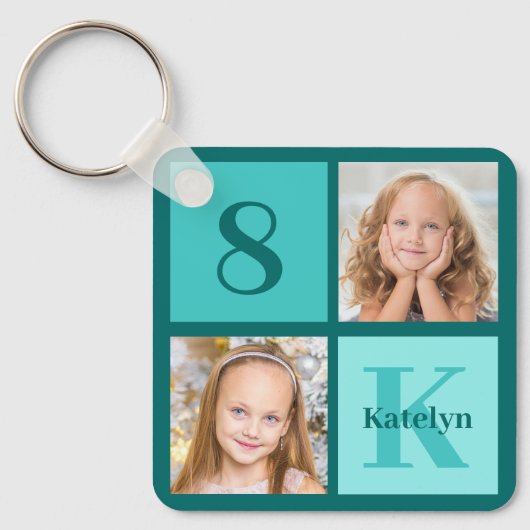 Chic Teal Photo Collage Personalized Sleutelhanger (Voorkant)
