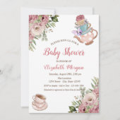 Chic Teapot Tea cup Floral Baby shower Kaart (Voorkant)