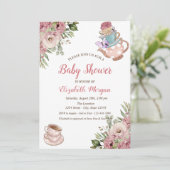 Chic Teapot Tea cup Floral Baby shower Kaart (Staand voorkant)